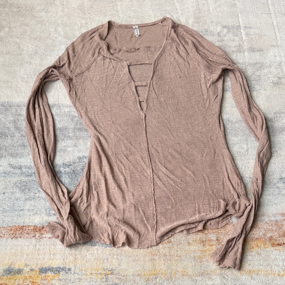 (240)Elegant Taupe Long Sleeve Women's Top